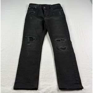Ksubi Jeans Mens 33x28 Black Chitch Slim Straight Distressed Denim Button Fly